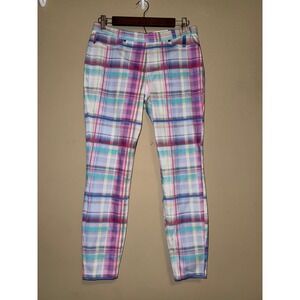 Hue NWT Womens Multi Color Plaid Skimmer pants Large Preppy Casual